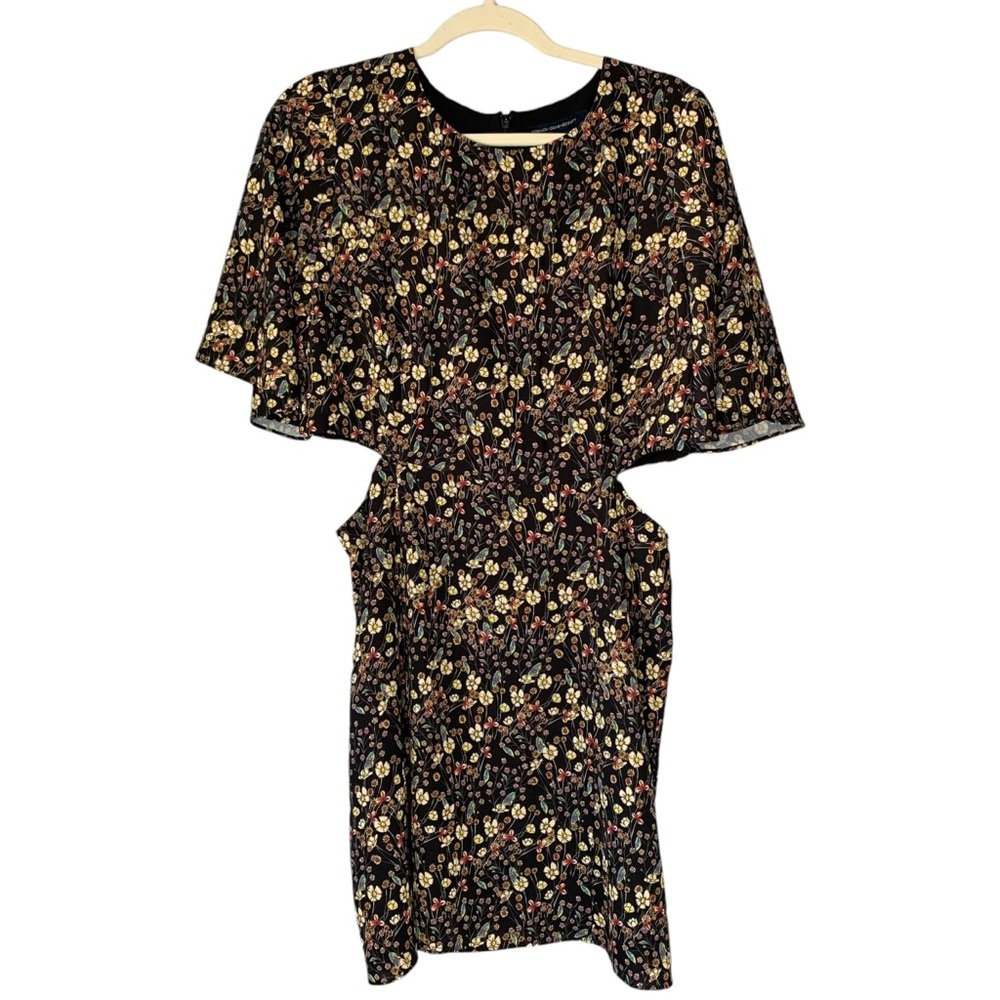 French Connection black floral cutout waist dress with‎ flutter sleeves. Size 10